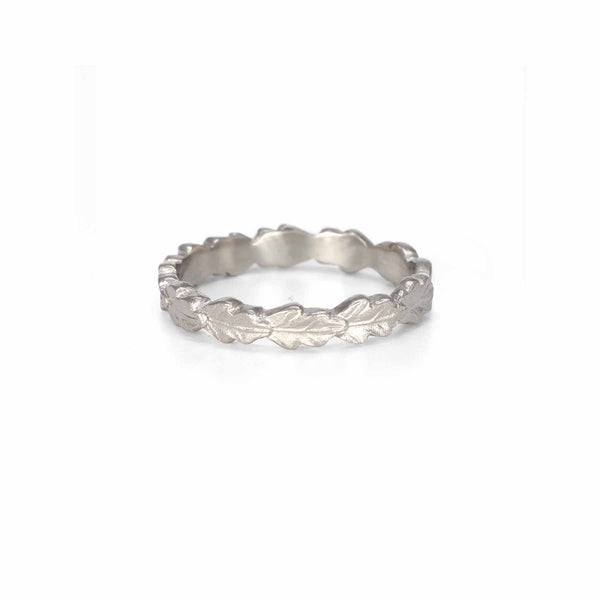 Line of Leaves Band - 3mm in White Gold