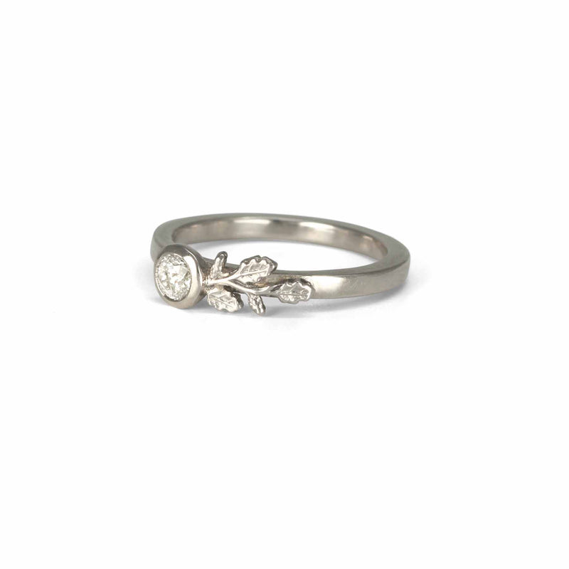 White Diamond Oak Branch Ring